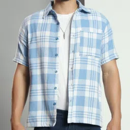 Chimpaaanzee Blue & White Poly Cotton Regular fit Checks Shirt image 4