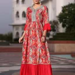 Jaipur Kurti Red Printed Anarkali Kurta With Dupatta image 4