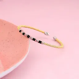 GIVA 92.5 Sterling Silver Rose Gold and Golden Black Bead Adjustable Bracelet-picture-17