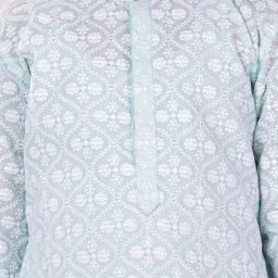 VASTRAMAY Boys Green & White Embroidery Full Sleeves Kurta Sets image 4