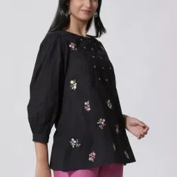 W Black Cotton Embroidered Top image 4
