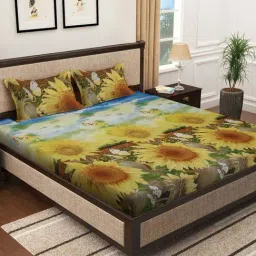 Klotthe Yellow 300 TC Polycotton Double Bedsheet with 2 Pillow Covers-picture-14