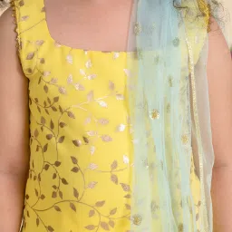 Pspeaches Girls Yellow Regular Fit Printed Kurta Set image 4