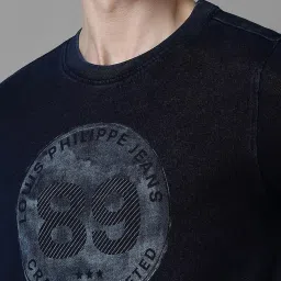 Louis Philippe Navy Cotton Regular Fit Printed Sweatshirt image 4