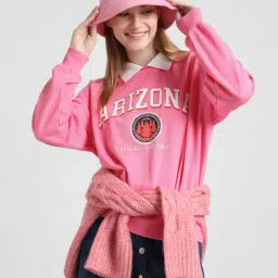 Only Pink & White Cotton Graphic Print Oversized Sweatshirt-picture-39