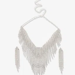 Sohi Silver Plated Designer Party Necklace and Earring Set For Women image 4