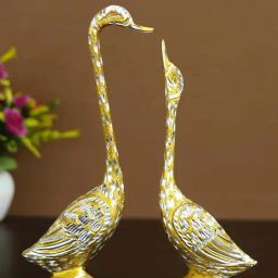 eCraftIndia 10.5 Inch Golden Kissing Swan Couple Handcrafted Decorative Figurine-picture-13