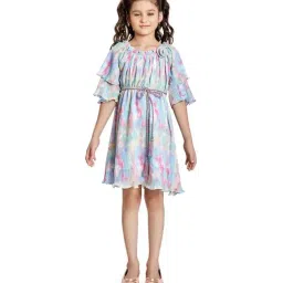 Peppermint Kids Sky Blue Printed Dress-image-20