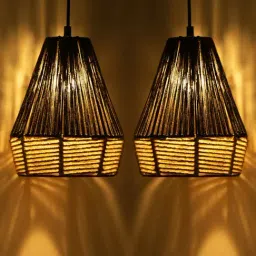 ExclusiveLane Brown Iron Wonders Handwoven Pyramidal Hanging Pendant Lamp - Set of 2-image-49