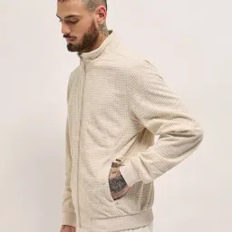 The Bear House Cream Polyester Regular Fit Self Design Casual Jacket image 3