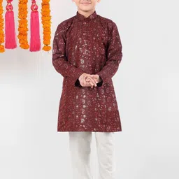 Pehanaava Boys Embroidered Regular Pure Cotton Kurta with Pyjamas image 1