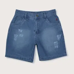 Gini & Jony Kids Blue Cotton Distressed Shorts-picture-27