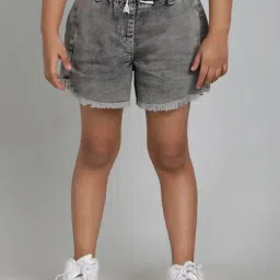 Tales & Stories Girls Grey Cotton Washed Shorts-picture-26