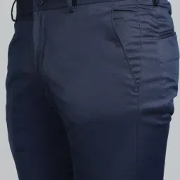 Greenfibre Navy Polyester Slim Fit Solid Trouser image 4