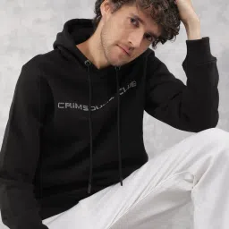 Crimsoune Club Black Regular Fit Logo Printed Hooded Sweatshirt image 4