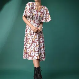 PURVAJA Brown Floral Print A Line Dress image 4