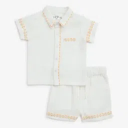 HOP Baby by Westside White Embroidered Cotton Shirt and Shorts Set-picture-42
