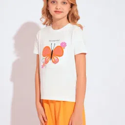 Vero Moda Girls White Cotton Graphic Print Tshirt image 3