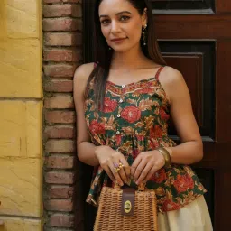 Rain and Rainbow Green Cotton Floral Print Top image 4