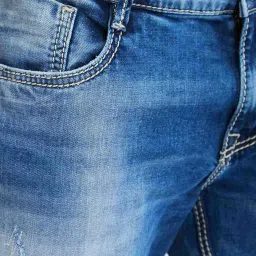 Spykar Blue Slim Fit Distressed Jeans image 4