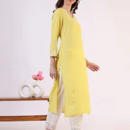 W Yellow Solid Kurta image 4