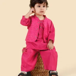 Fabindia Pink Viscose Blend Hand Block Printed 3Pc Kurta Set image 4