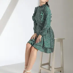 Kotty Green & White Printed Fit & Flare Dress image 4