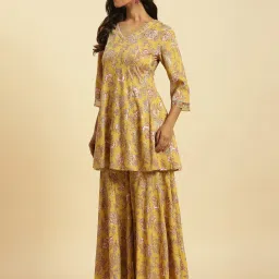 W Yellow Printed Kurti Sharara Set With Dupatta image 4