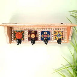 apka mart Brown & Black Printed Wooden Shelf With Wall Hooks Key Holder image 1