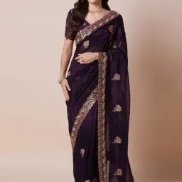Saree Mall Purple Satin Embellished Saree with Blouse Piece-picture-34