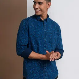 Crocodile Navy Comfort Fit Printed Cotton Shirt image 3