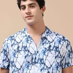 Bushirt Dark Blue Regular Fit Printed Co-Ord Set image 4