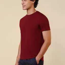 Sleepz by Raymond Dark Maroon Cotton Solid Regular Fit T-Shirt image 4
