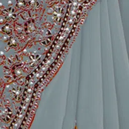 Odette Teal Georgette Embroidered Saree With Unstitched Blouse image 4