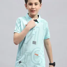 Monte Carlo Kids Aqua Blue Printed Polo T-Shirt-image-14