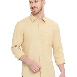 Basics Beige Cotton Slim Fit Texture Shirt-picture-21