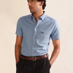 ANDAMEN Blue Regular Fit Textured Cotton Shirt-picture-34
