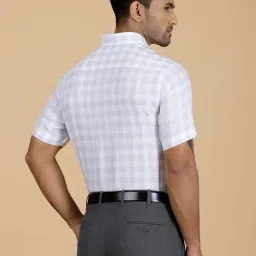 JadeBlue White Linen Regular Fit Checked Shirt image 3