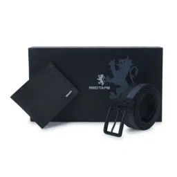 Red Tape Black & Grey Leather Belt & Wallet Gift set-picture-13