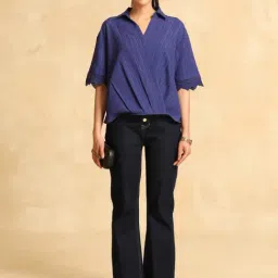 Kazo Blue Textured Pattern Top image 5