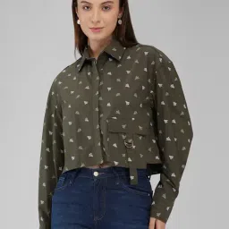 Izel Green Regular Fit Animal Print Casual Shirt-image-64