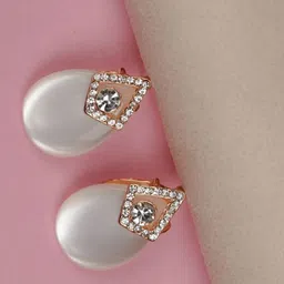 Zeraki Jewels Prachi Rose Gold-Plated Artificial Stones Studded Teardrop Drop Earrings image 2
