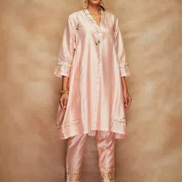 Gulabo by Abu Sandeep Women Chanderi Silk Relaxed Straight Leg Slim Fit Trousers-picture-22