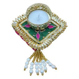 THE HOME CO. Gold-Toned & Green Set of 2 Candle Holder image 3