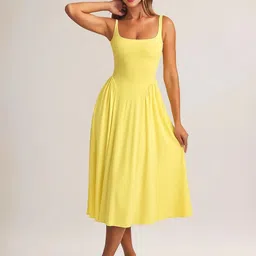 TRAQUILA Women Backless Fit & Flare Midi Dress-picture-18