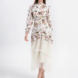 JC Collection Women Floral Printed Puff Sleeve Ruffled Fit & Flare Midi Dress-picture-39