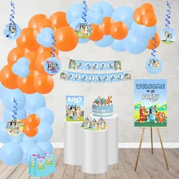 PRETTY UR PARTY Bluey Party decorations Kit - 80 pcs include Bunting, balloons, thank you, centerpiece, danglers, Caps, Bluey and Bingo Party Supplies, Birthday Decor, DIY Décor for Kids, Girls image 1