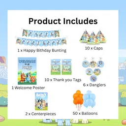 PRETTY UR PARTY Bluey Party decorations Kit - 80 pcs include Bunting, balloons, thank you, centerpiece, danglers, Caps, Bluey and Bingo Party Supplies, Birthday Decor, DIY Décor for Kids, Girls image 4