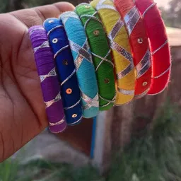 BizzEie Set Of 7 Sterling Silver Thread Work With Sequins Bangles-picture-41