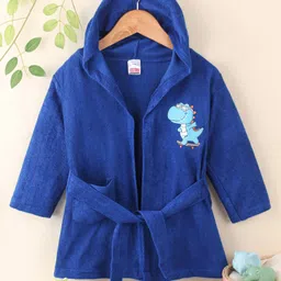 Babyhug Terry Knit Full Sleeves Hooded Bath Robe With Dino Patch - Navy Blue-picture-24